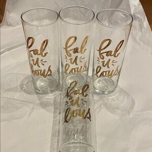 Set of 4 Tall Glasses with “fab-u-lous” Written in Gold